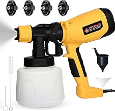 700 W Paint Spray System, HVLP Electric Paint Spray Gun with 4 Nozzles and 3 Spray Patterns, 1200 ml/min Adjustable Flow with Cleaning & Blow Connections, 1400 ml Container for Fences