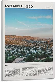 San Luis Obispo Travel Poster No 2, San Luis Obispo Wall Art, San Luis Obispo Poster Print Canvas Poster Wall Art Decor Print Picture Paintings for Living Room Bedroom Decoration Framed 16x24inch