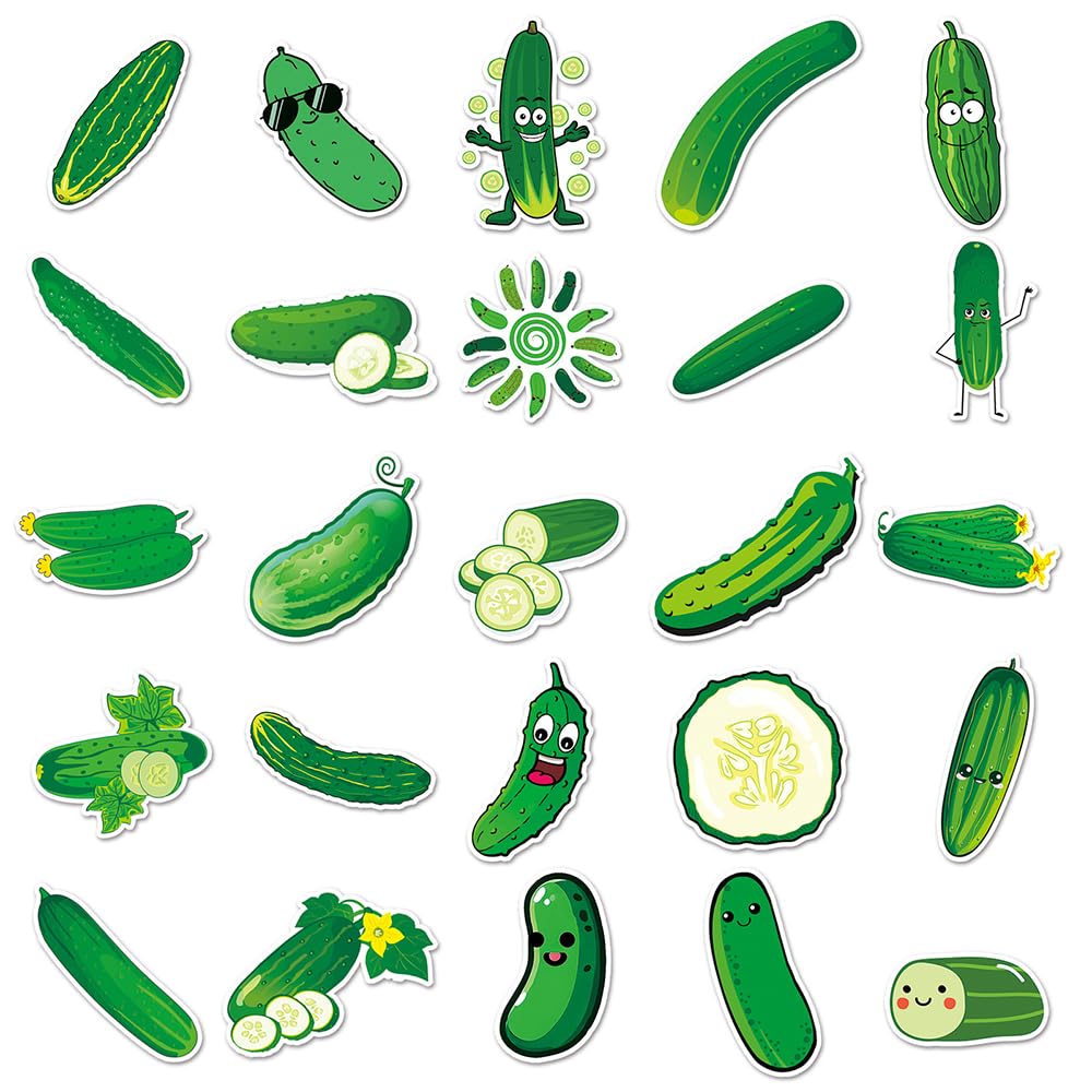 Playful Cucumber Vinyl Stickers, 50 PCS Waterproof Cute Fruit Decals for Laptops Scrapbooking, Journals, Notebooks - Image 3