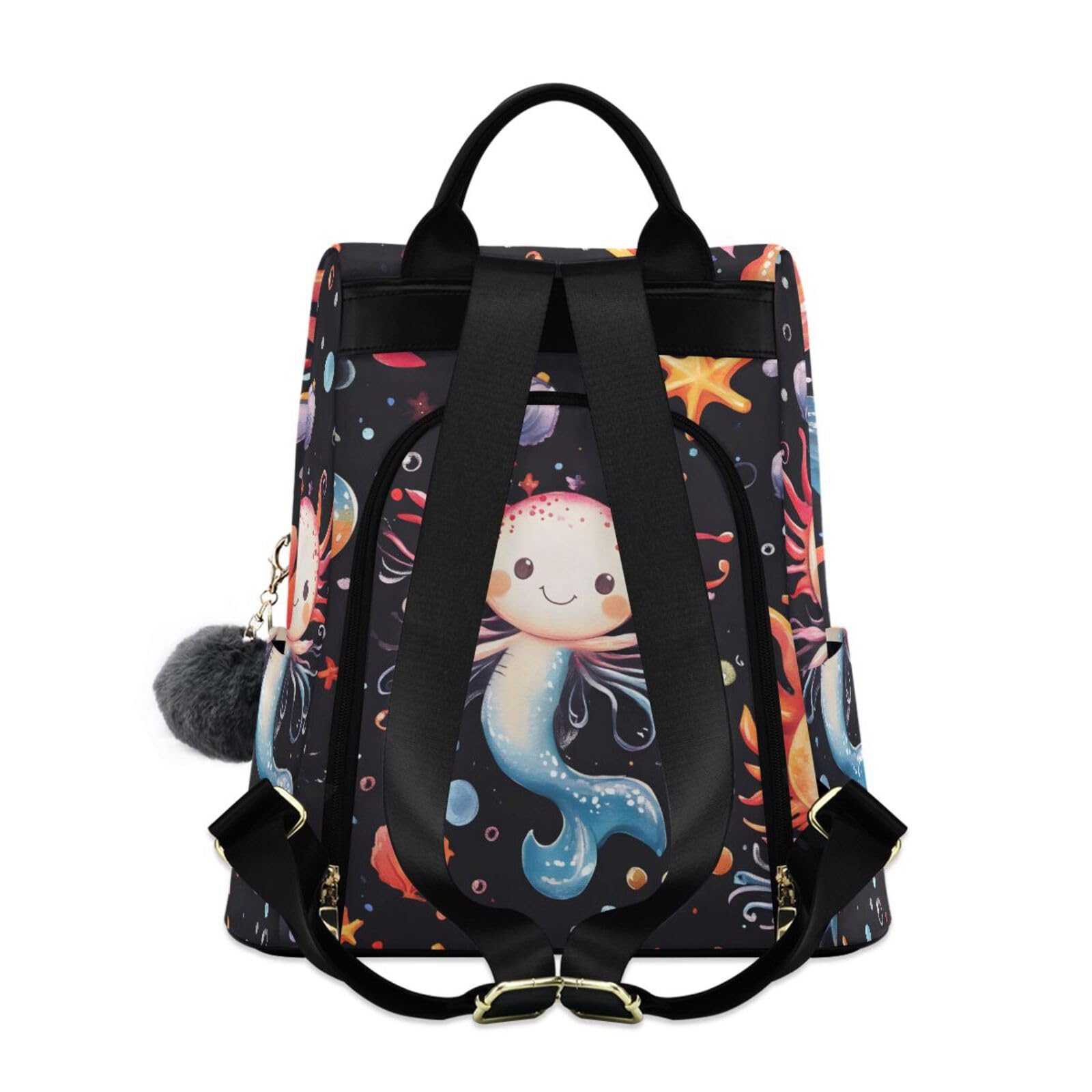 Cartoon Axolotl Pattern Backpack for Women Anti Theft Large Fashion Travel Shoulder Bag Purse Rucksack Lightweight