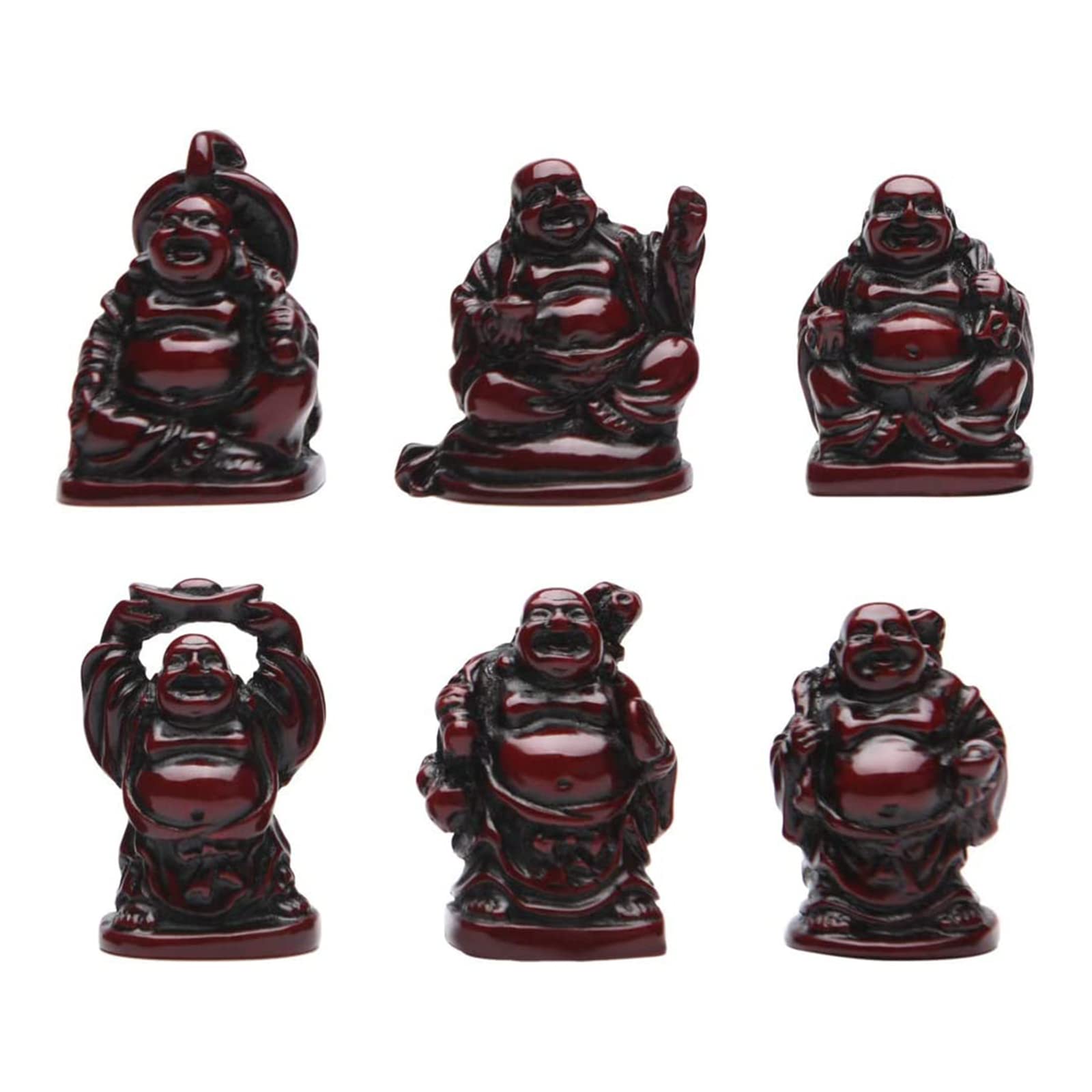 STCREE Resin Fesng Shui Laughing Buddha Statues Red Lucky Happy Maitreya Statue 6pcs 3cm(H) Desk Flower Pot Decoration Collectible Gift TQGJST2