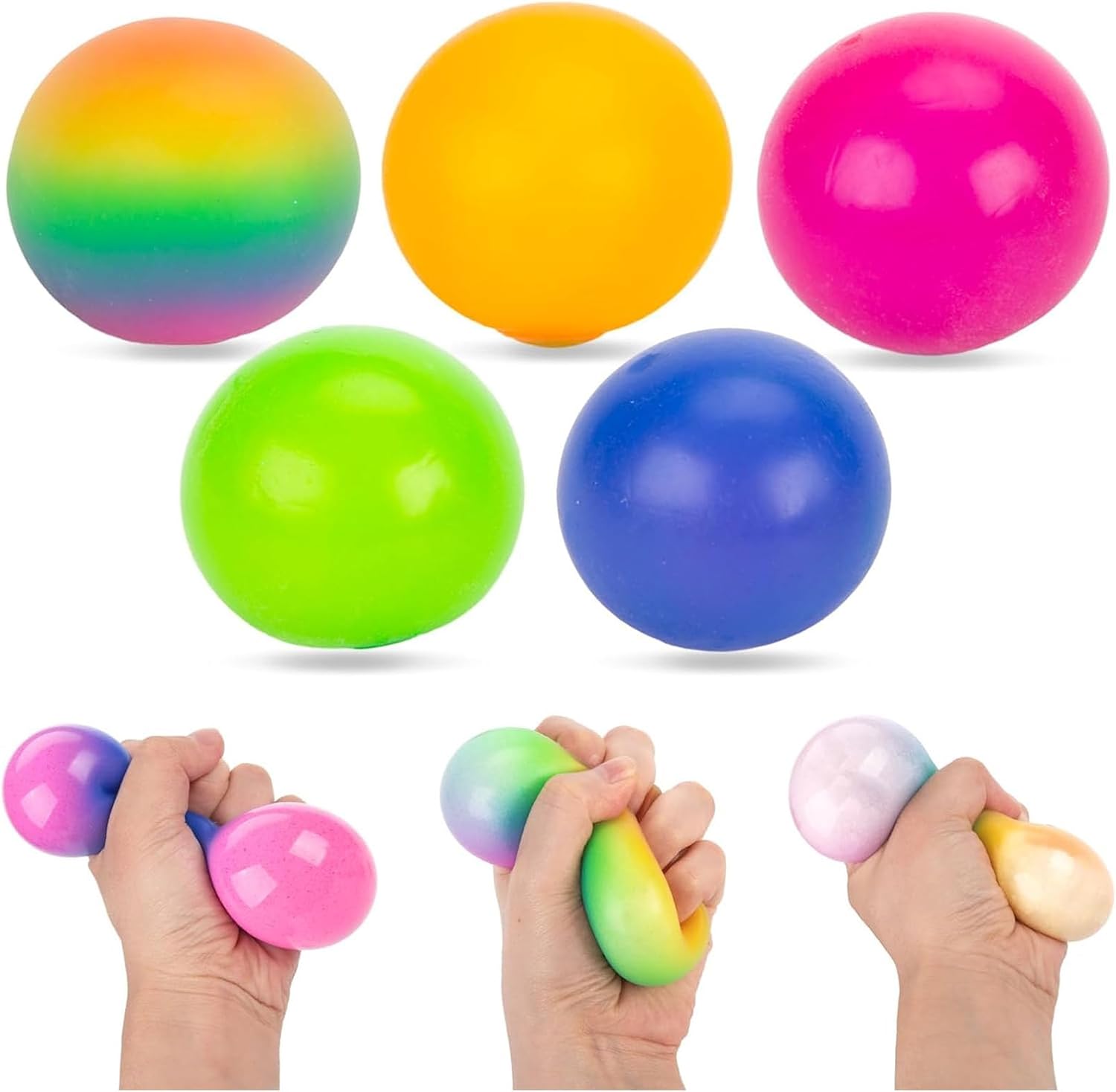 LovesTown 5 PCS Stress Balls for Adults, Squeeze Fidget Toys for Kids Sensory Balls for Party Favors Goodie Bag Stuffers Classroom Prize