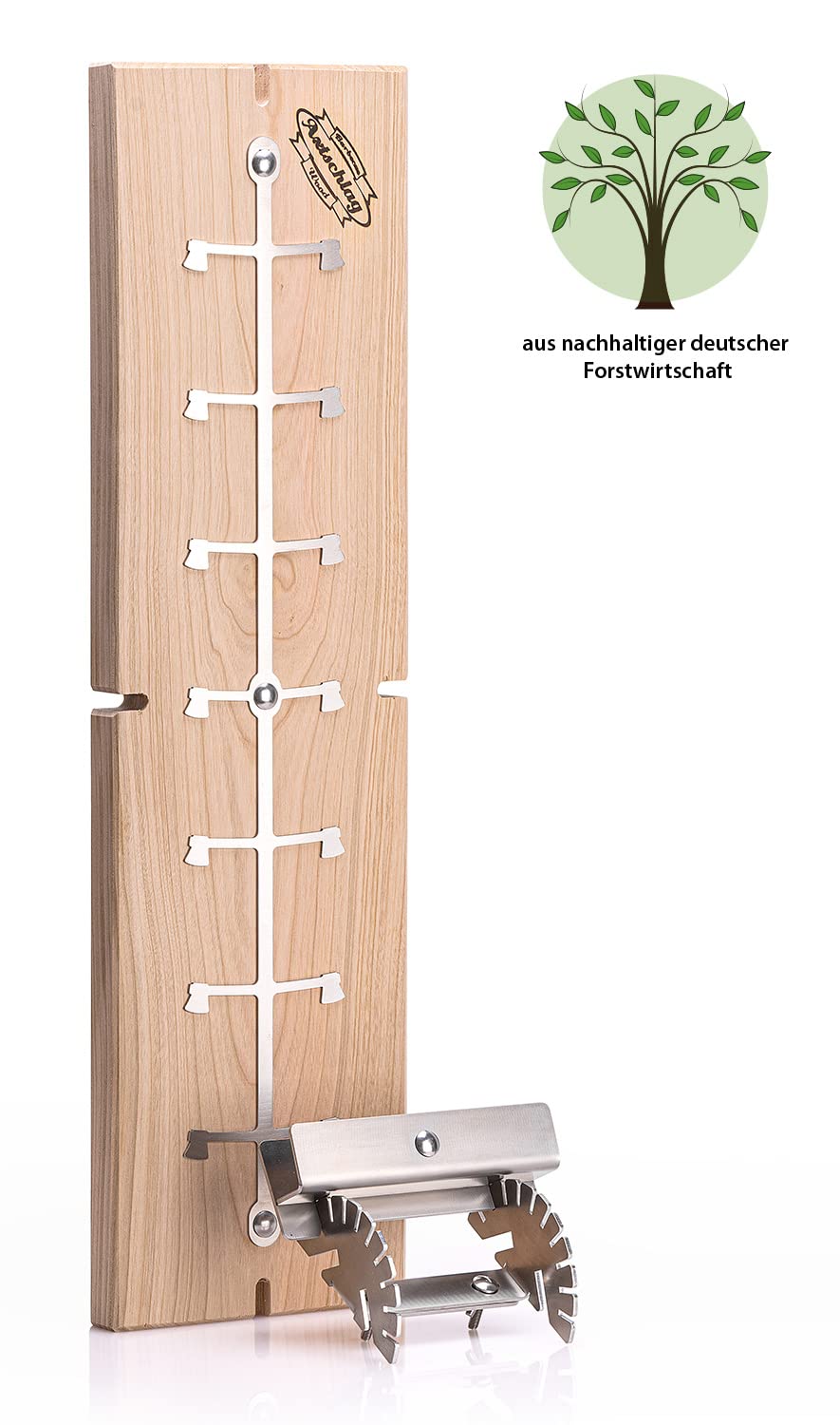 Axtschlag Flammlachsbrett Premium Line Kirsche extra groß, 10-Fach verstellbare Halterung aus Edelstahl, Garen von 4 Seiten für Grill, Feuerschale, Feuertonne, Feuerkorb & Smoker