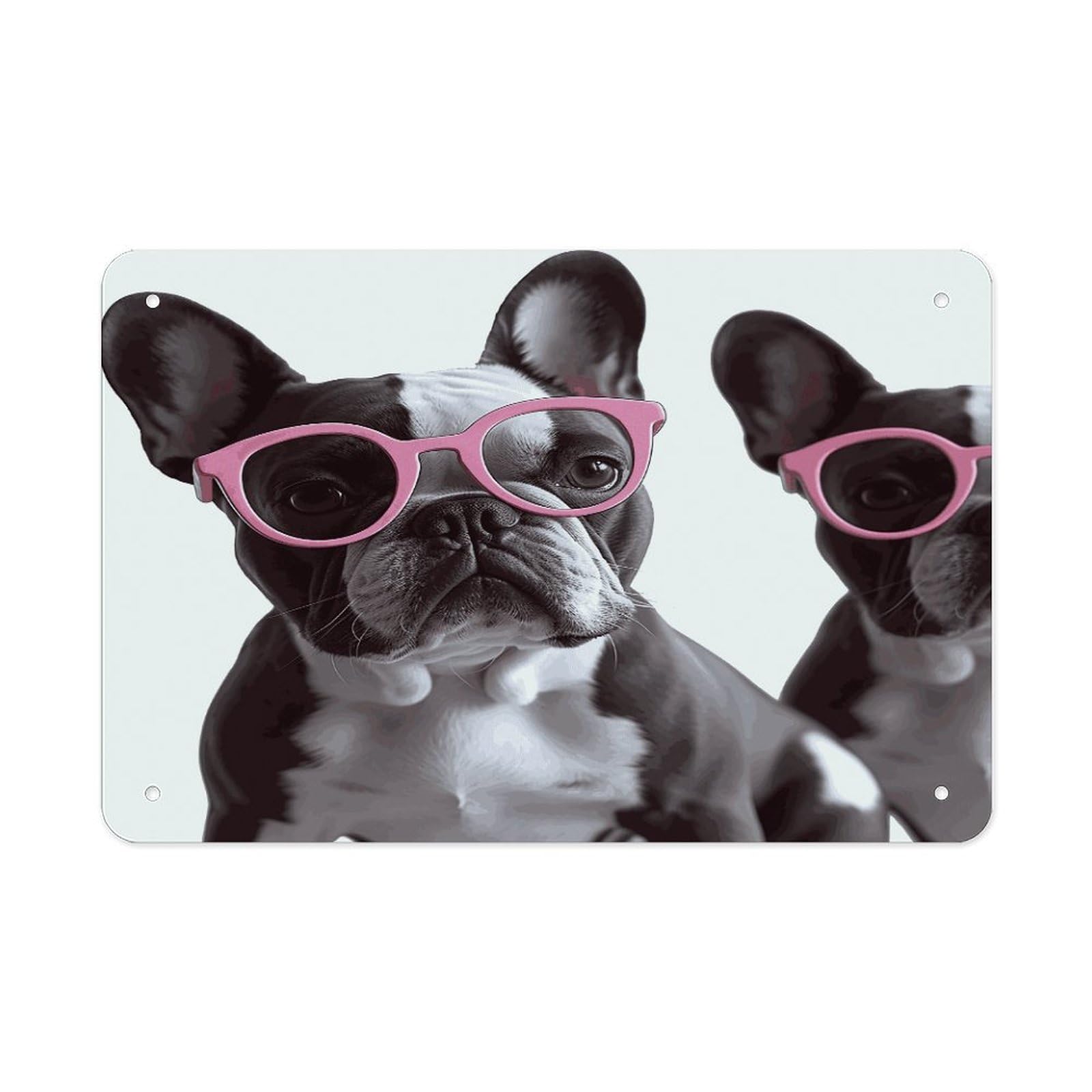 Fekiloot Style French Bulldog Pink Glasses Metal Signs Wall Art Tin Sign