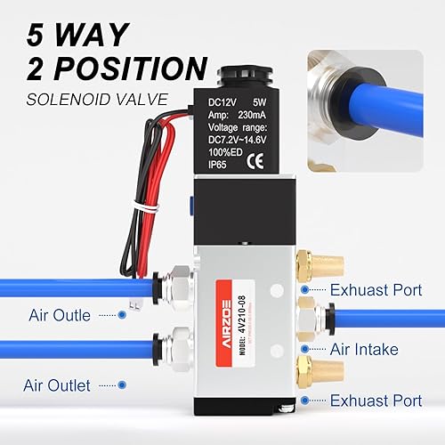 Miniatura 8 de 14 "NPT 12V 2 posición 5 vías válvula solenoide, válvula solenoide eléctrica operada por piloto de una sola bobina (caja de conexiones) 4V210-08