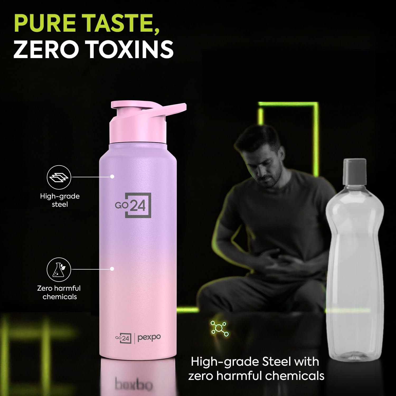 Go24 pexpo Stainless Steel Water Bottle 750ml, Fridge Bottle — Amazon image 3