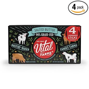 Vital Farms Grass-Fed Butter Sticks, Salted, 16oz, 4 x 1/4 lb sticks