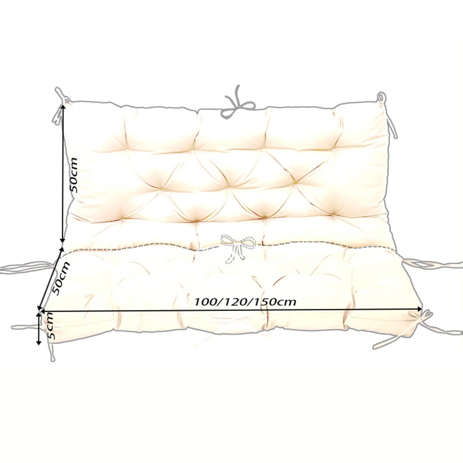 2-3 Seat Swing Replacement Cushions, Waterproof Bench Cushion for Outdoor Furniture with Backrest and Ties, Porch Bench Patio Swing Cushion for Backyard and Garden (39.4 X 39.4 Inch, Khaki)