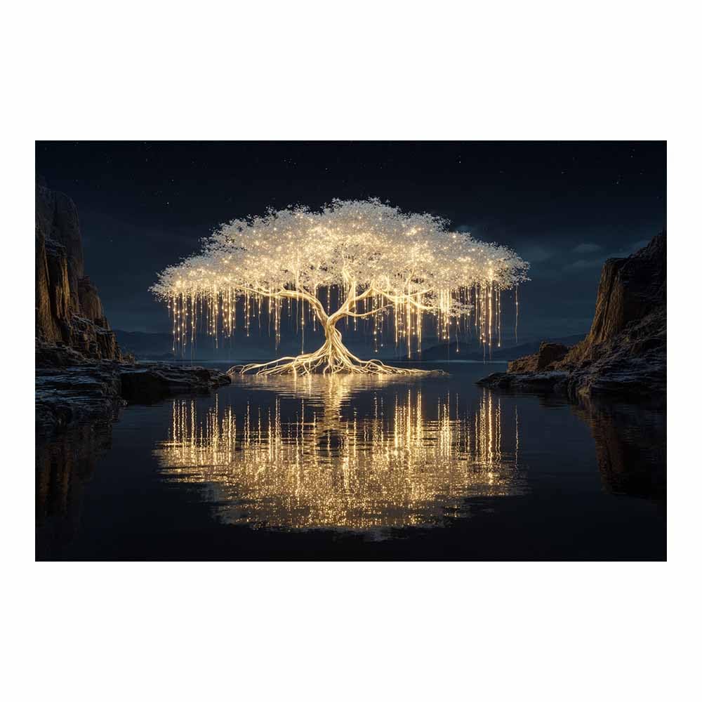 XENIOU Tree Of Life Gold Whites blossoms Tree canvas painting wall art, Living Room Bedroom Hallway Stairs Decoration.(Multicolor)-80x120cm Unframed