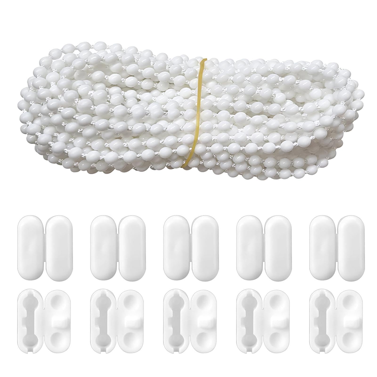 10 Meters (32.8 Feet) Adjustable Roller Blind Bead Chain Replacement Kit, Includes 10 White Bead Chain Connectors, Compatible with Roman, Vertical and Venetian Blinds