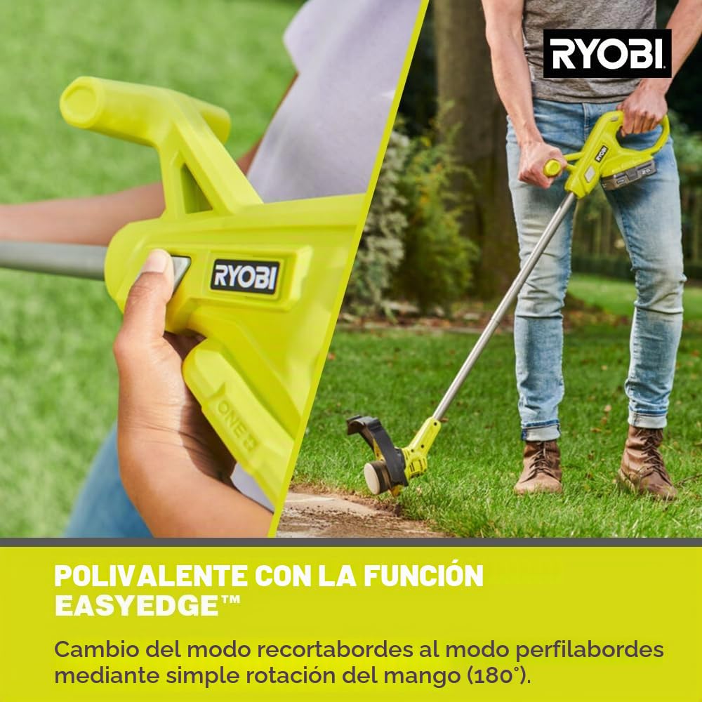 RYOBI - Cortabordes 18V One+ - Ø de Corte 23cm - Ø Hilo 1 x 1,6mm - Usos Trabajos de Acabado, Bordes de Macizos y Taludes - Se Vende sin Batería ni Cargador - RY18LT23A-0