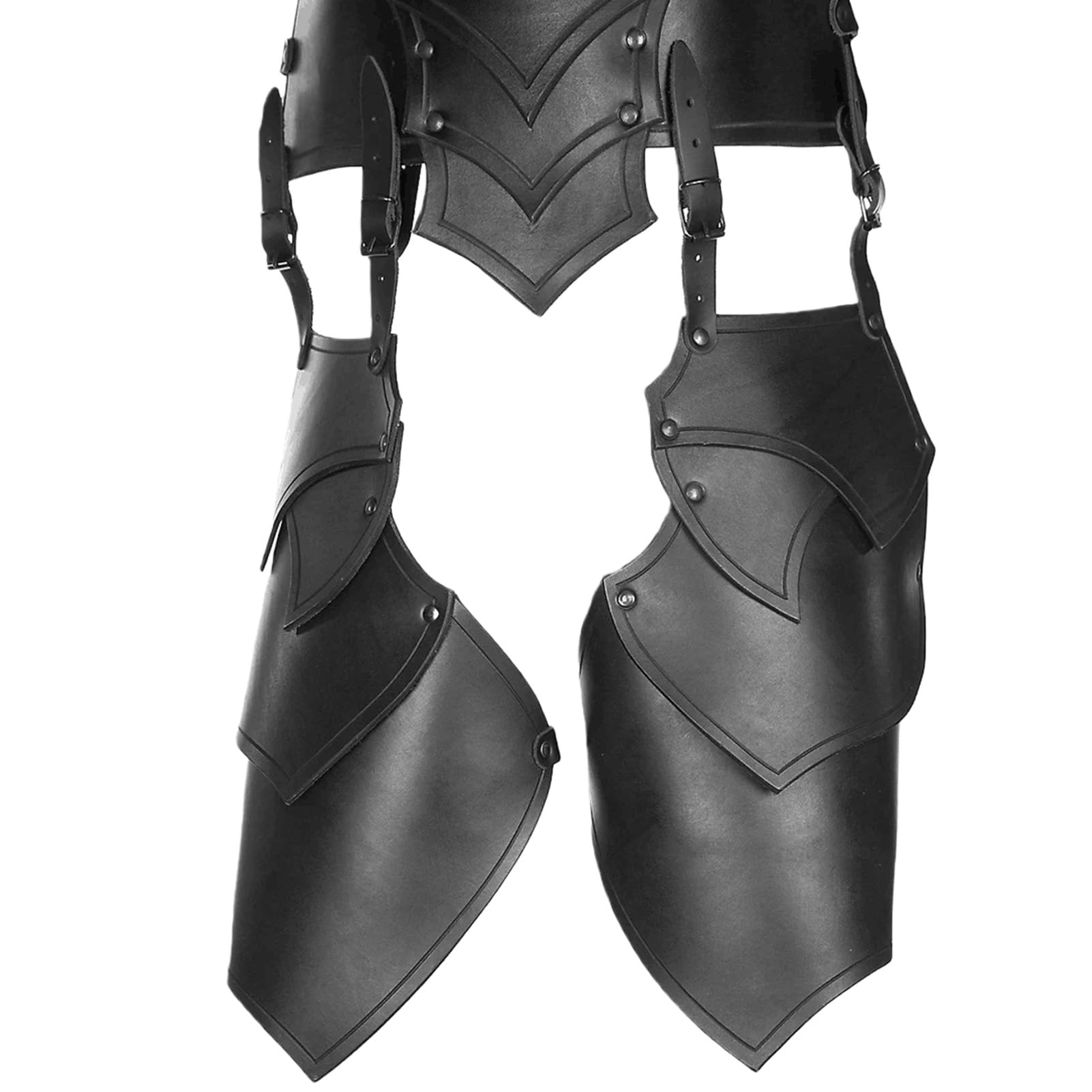 Lianxiaoou Medieval Retro Gothic Leg Armor, Renaissance Knight Greaves, Adjustable Steampunk Warrior Armor Cosplay Costume Accessories, Stage Performance Props,Black