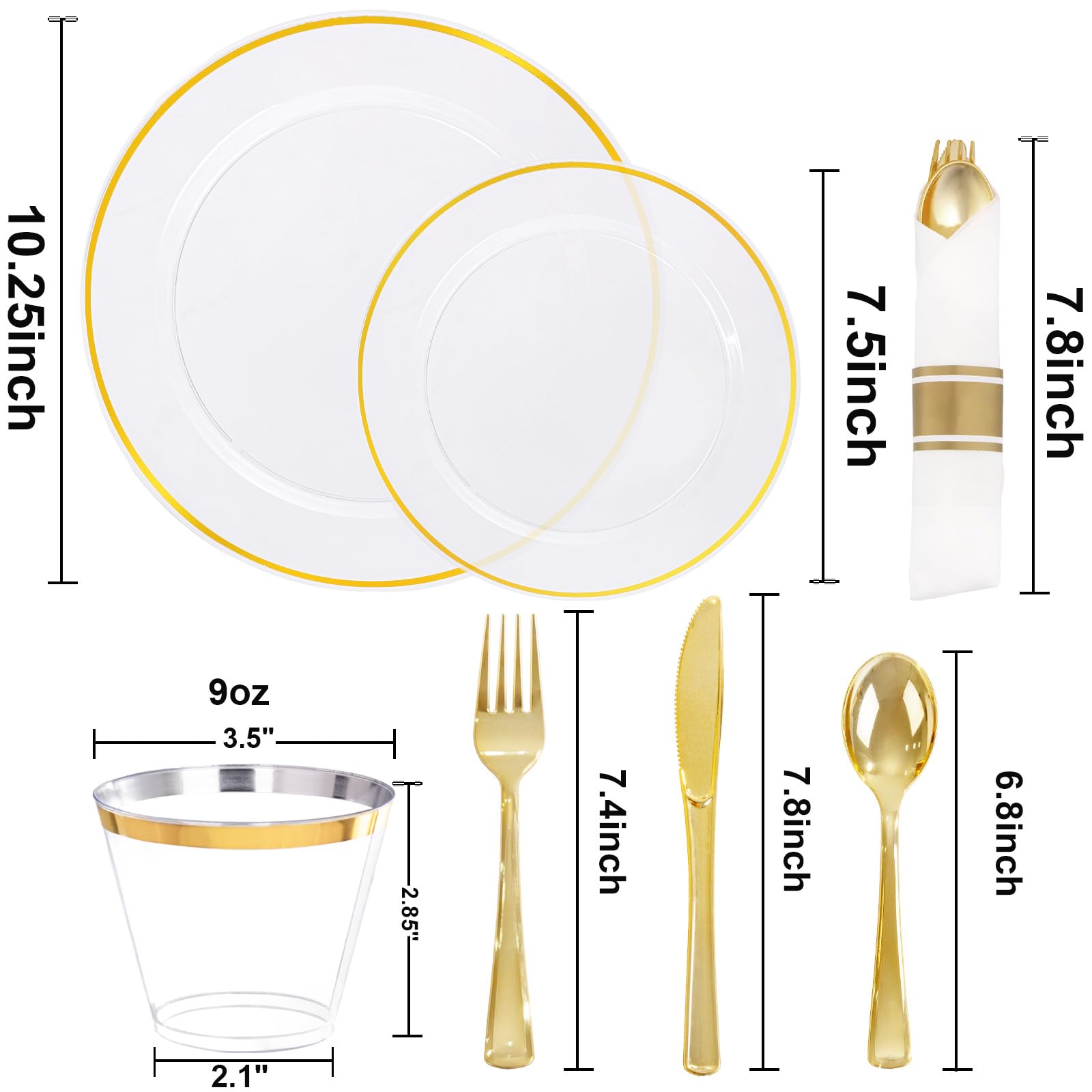 Gold & Clear Dinnerware Set - 350 Pcs for 50 Guests -2