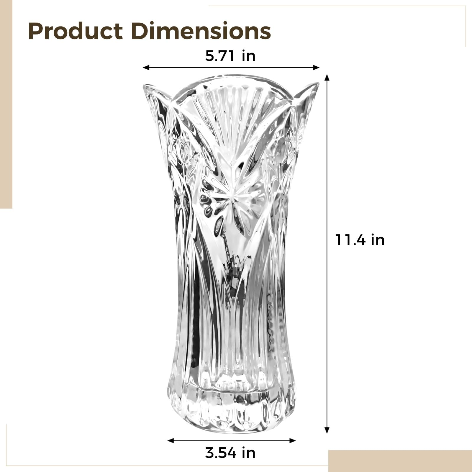Jarrón de cristal con diseño de pétalos, 29 cm, sin plomo, estilo elegante para decoración floral y del hogar