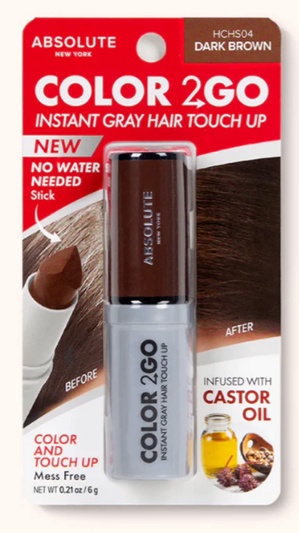 Absolute New York Color 2 Go - Instant Root Touch Up Hair Stick (HCHS04 Dark Brown, .21 oz)