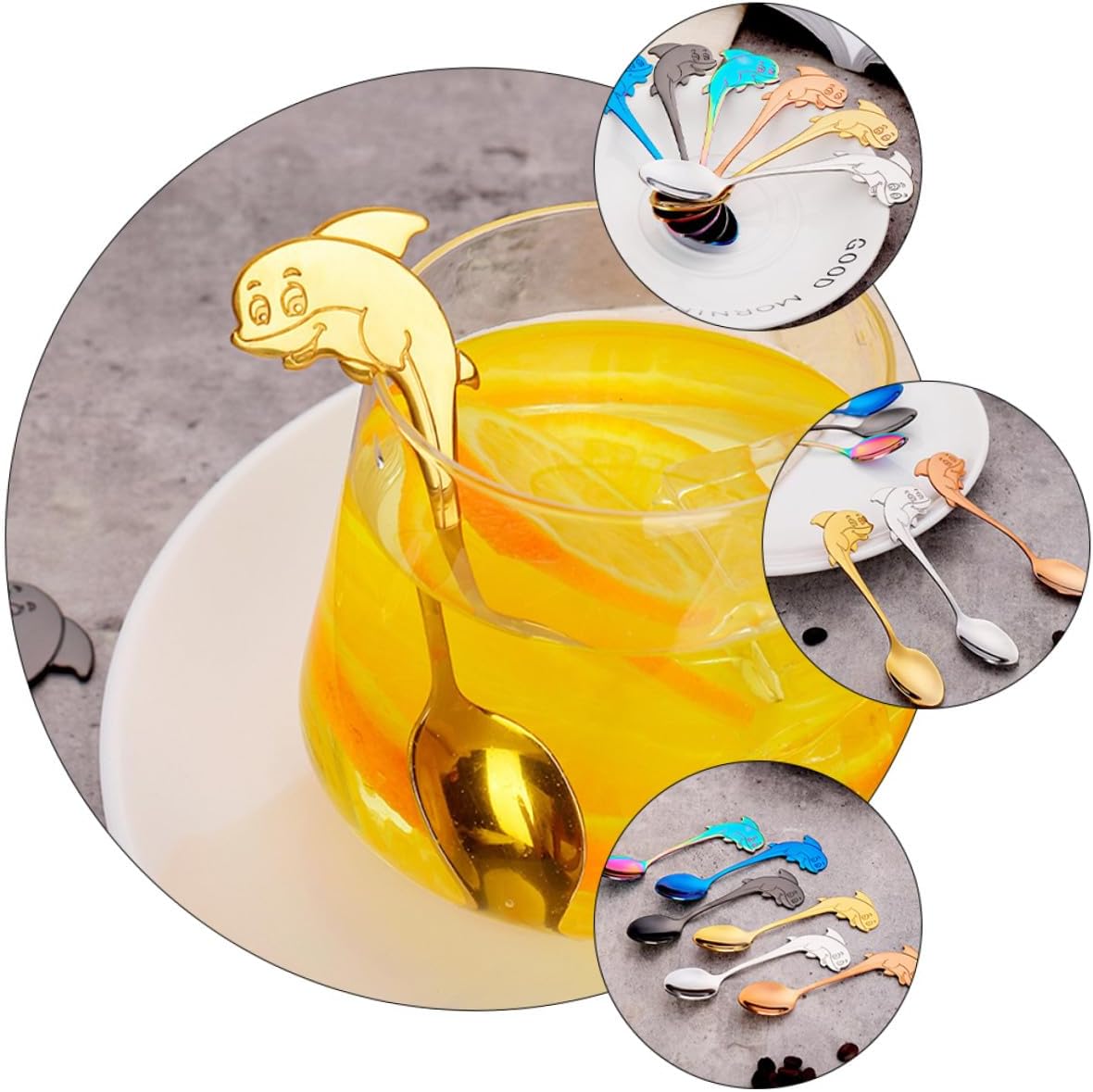 6Pcs 304 Stainless Steel Dolphin Coffee Spoons, Polished Stirring Teaspoons