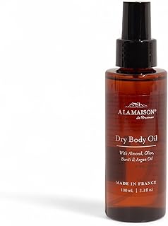 A LA MAISON Dry Body Oil Spray – Lightweight After-Shower Body Oil with Argan, Sweet Almond & Buriti Oils – Moisturizing & Fast-Absorbing, Made in France 3.3 oz – Amber Collection