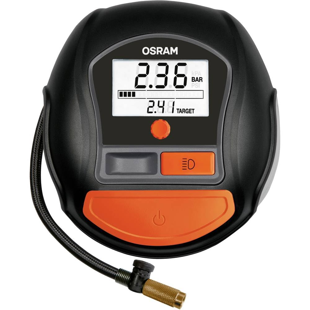OSRAM TYREinflate 1000, gonfleur de pneu numérique avec lumière LED, compresseur d'air portable 12 V pour pneus de voiture, alimentation allume-cigare, gonflage des pneus 2min