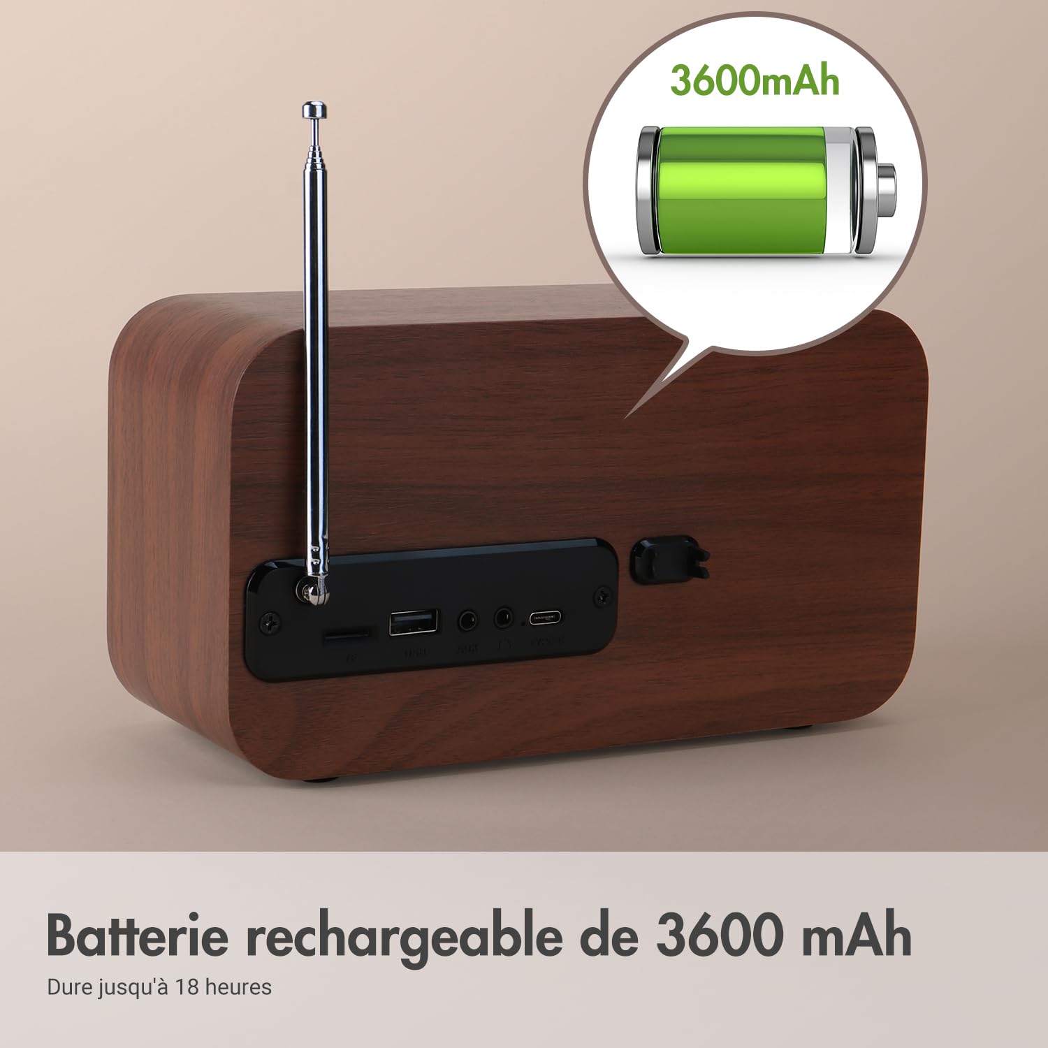 August MB450K - Radio Dab/Dab+/FM Rechargeable Double Réveil, Radio Portable Rétro avec 60 Présélections, Haut-Parleur Bluetooth 5.3, USB/AUX/Carte MicroSD, Autonomie 18H et Télécommande - Chêne