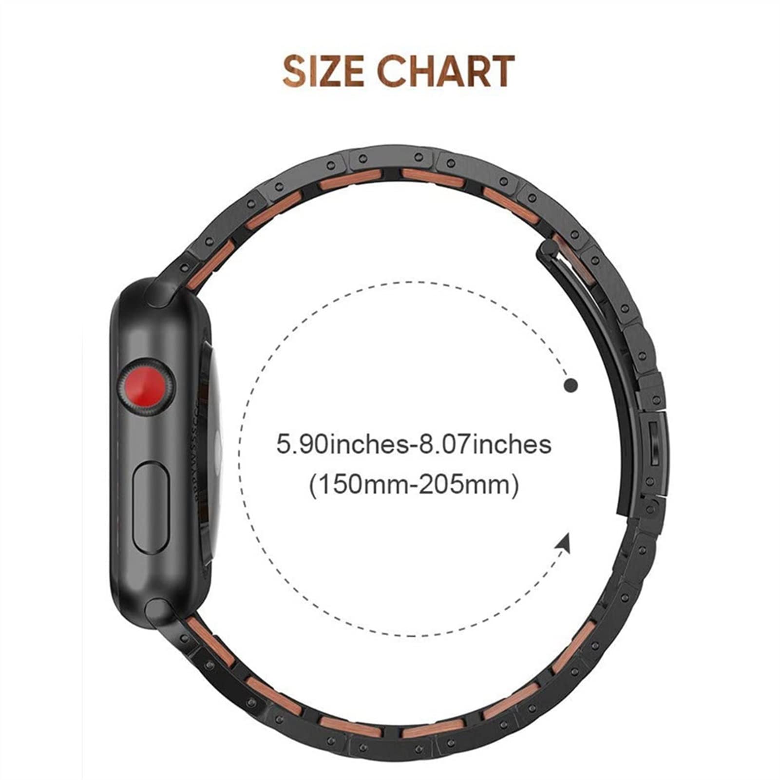 AMSH Holz-Armband für Apple Watch, 44 mm, 40 mm, 42 mm, 38 mm, Edelstahl-Armband, Correa-Gürtel für i-Watch Serie 5/4/3/SE/6/7, 45 mm, 41 mm