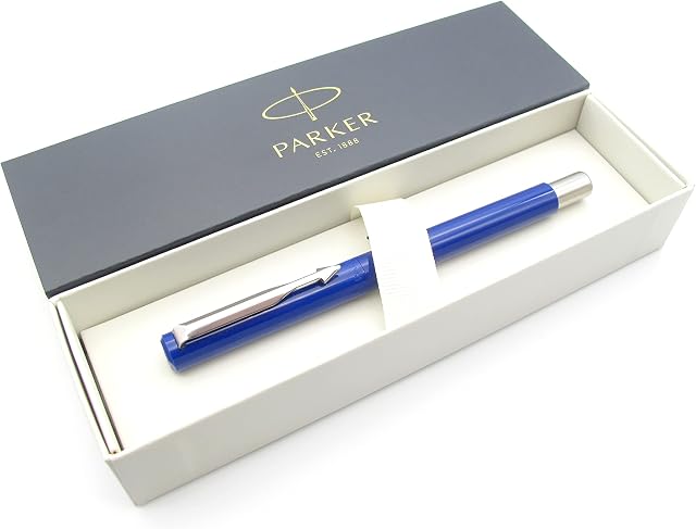 Parker Vector Premium Fountain Pen - Blue Barrel with Chrome Finish - Fine Nib - Gift Boxed