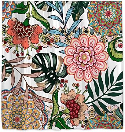 Onecmore Abstract Bohemian Floral Shower Curtain Mid Century Morden Summer Tropical Leaves Rustic Botanical Decor for Home Bathroom Bathtubs Sets Decoration Washable Durable Polyester Fabric 72"x72"
