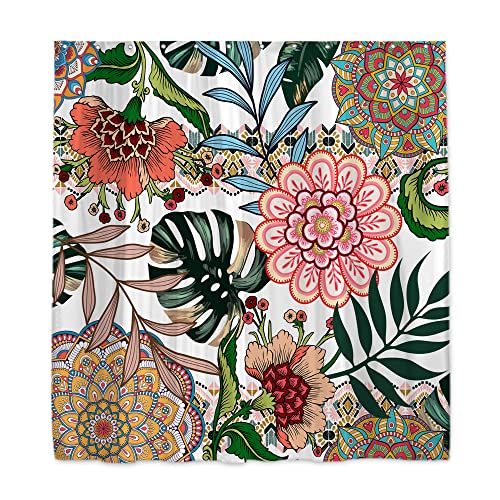 Onecmore Abstract Bohemian Floral Shower Curtain Mid Century Morden Summer Tropical Leaves Rustic Botanical Decor For Home Bathroom Bathtubs Sets Decoration Washable Durable Polyester Fabric 72"X72" #TOP6