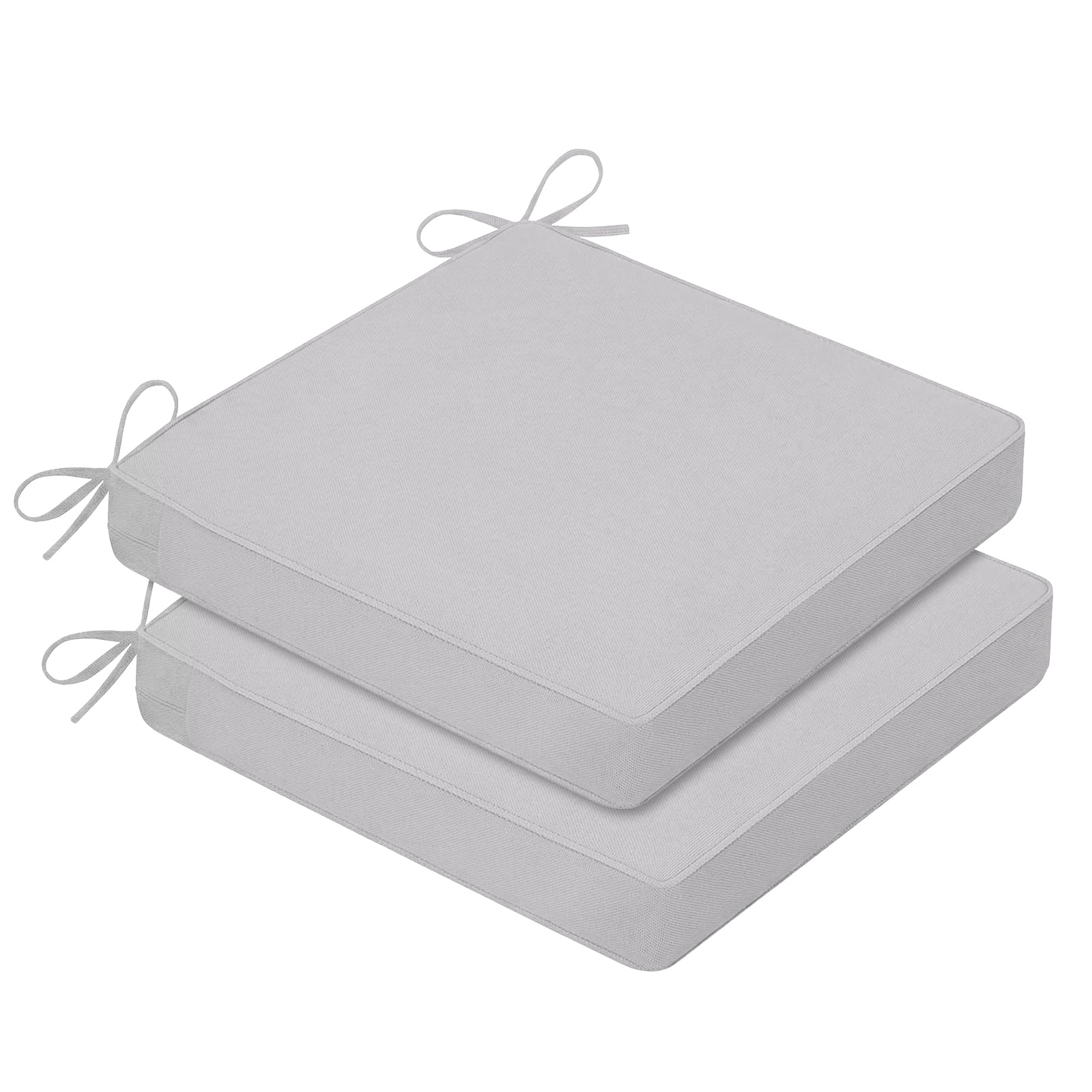 Set di 2 cuscini impermeabili per sedie da esterni, in schiuma ad alta densità, per patio, con laccetti quadrati, grigio chiaro, 48 x 48 x 7 cm, tavolo e