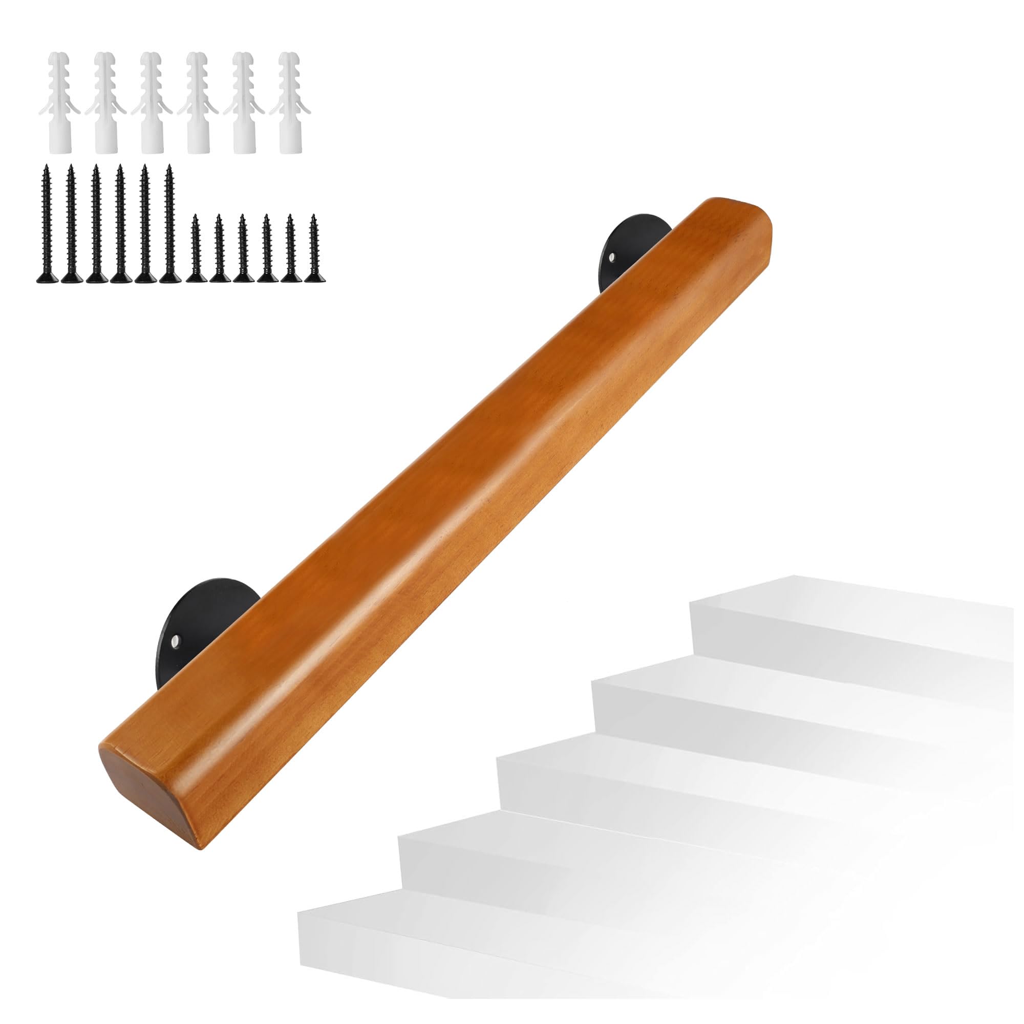 60cm Corrimano Legno per Scale Interne, Ringhiera A Muro Per Anziani, Passamano Moderno Capacità di Carico 180KG, Maniglie Antiscivolo Supporto di Sicurezza per Casa, Corridoio, Soppalchi, Terrazze