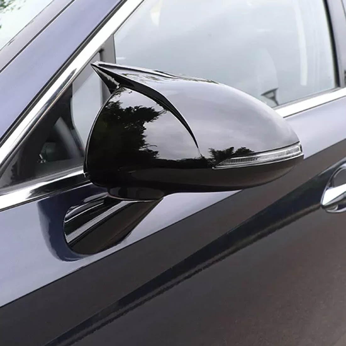 XITER 2PCS ABS Plastic ox Horn Side Mirror Cover Exterior Decoration Rearview Mirror Guard Cover Trim for Hyundai 10th Sonata 2020-2023 Accessories (With Turn Signal,Glossy Black)