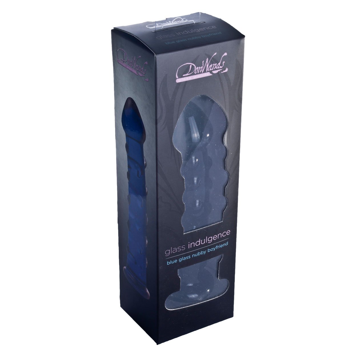 Glass Pleasure Wand with Nubby Mushroom Tip, Cobalt Blue