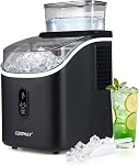 COSTWAY Machine à glaçons avec réservoir d'eau externe, 16Pcs Prêt 6 Mins, 34Lbs/24H Machine à glace portable avec 13 Niveaux d'épaisseur, auto-nettoyage, 24H Réservation pour le bar du Home Office, Noir