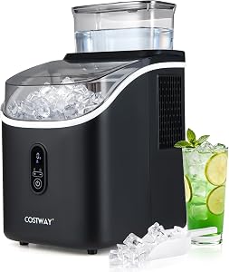 COSTWAY Countertop Ice Cube Maker with External Water Tank, 16Pcs Ready in 6 Mins, 34Lbs/24H Portable Ice Machine with 13 Thickness Levels, Self-Cleaning, 24H Reservation for Home Office Bar, Black