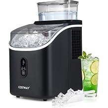 COSTWAY Countertop Ice Cube Maker with External Water Tank, 16Pcs Ready in 6 Mins, 34Lbs/24H Portable Ice Machine with 13 Thickness Levels, Self-Cleaning, 24H Reservation for Home Office Bar, Black