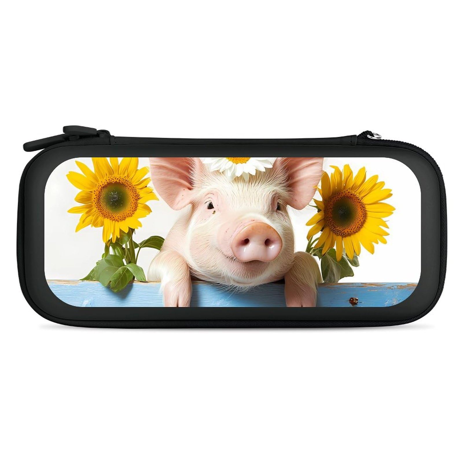 Pigs Fence Daisy Sunflower Compatible with Switch Carrying Case Hard Travel Game Bag Pouch with 15 Games Accessories Black-style