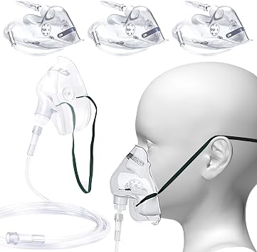3 Pack Oxygen Mask for Adult Face with 7 Tube & Adjustable Elastic Strap- Size M- NO CupClear