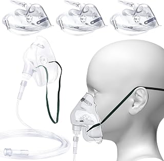 3 Pack Oxygen Mask for Adult Face with 7' Tube & Adjustable Elastic Strap- Size M- NO Cup(Clear)