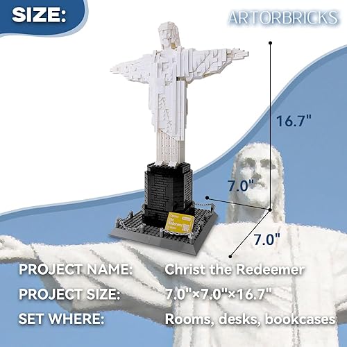Miniatura 2 de ArtorBricks Architectural Christ The Redeemer - Juego de construcción de colección grande, kit de modelo y regalo para adultos (973 piezas)