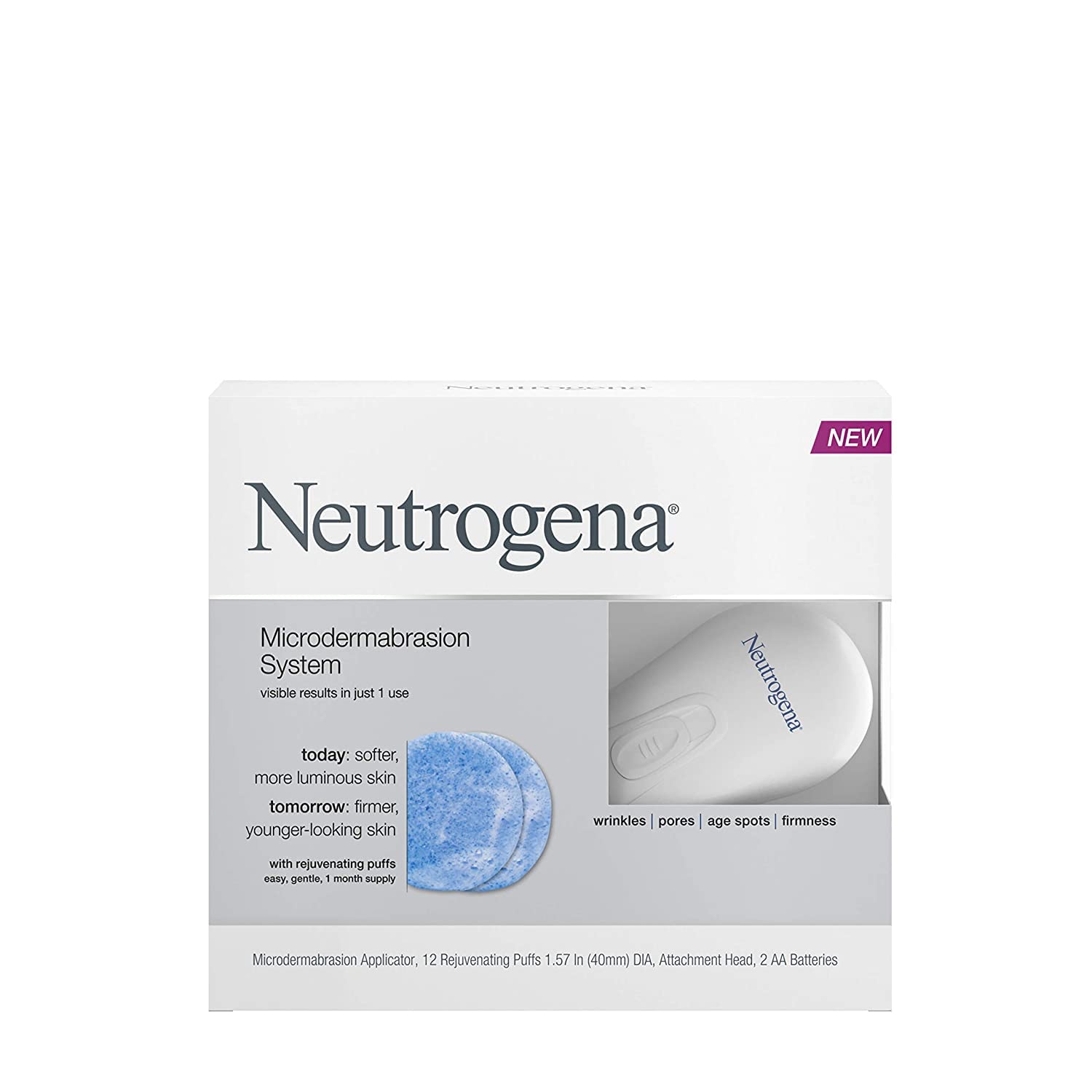 Neutrogena Microdermabrasion Starter Kit – At home microdermabrasion machine - Skin Exfoliator with Glycerin - Skin Firming, Pore Minimizer, Age Spot Remover- 1 month supply, 1 ct
