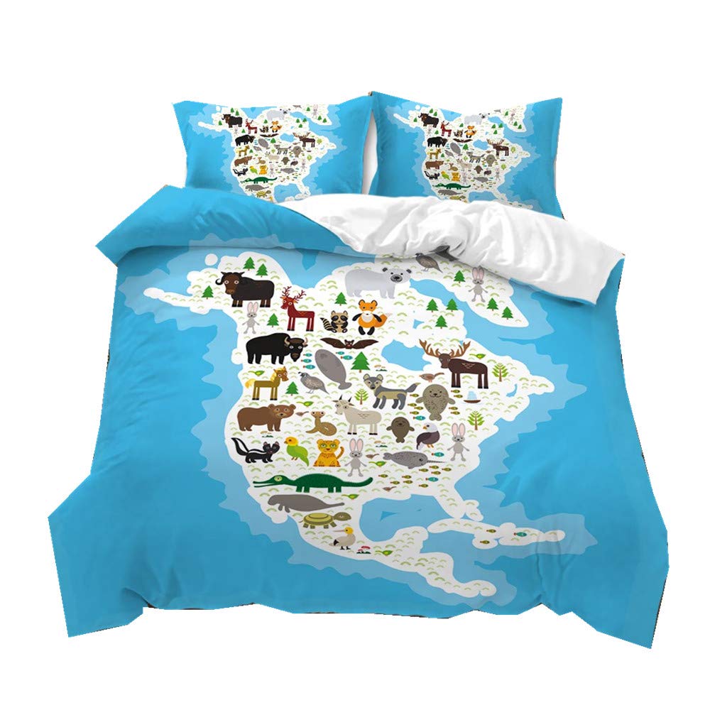 3D Weltkarte Bettwäsche Set 135x200cm - Vintage Microfaser Bettbezug