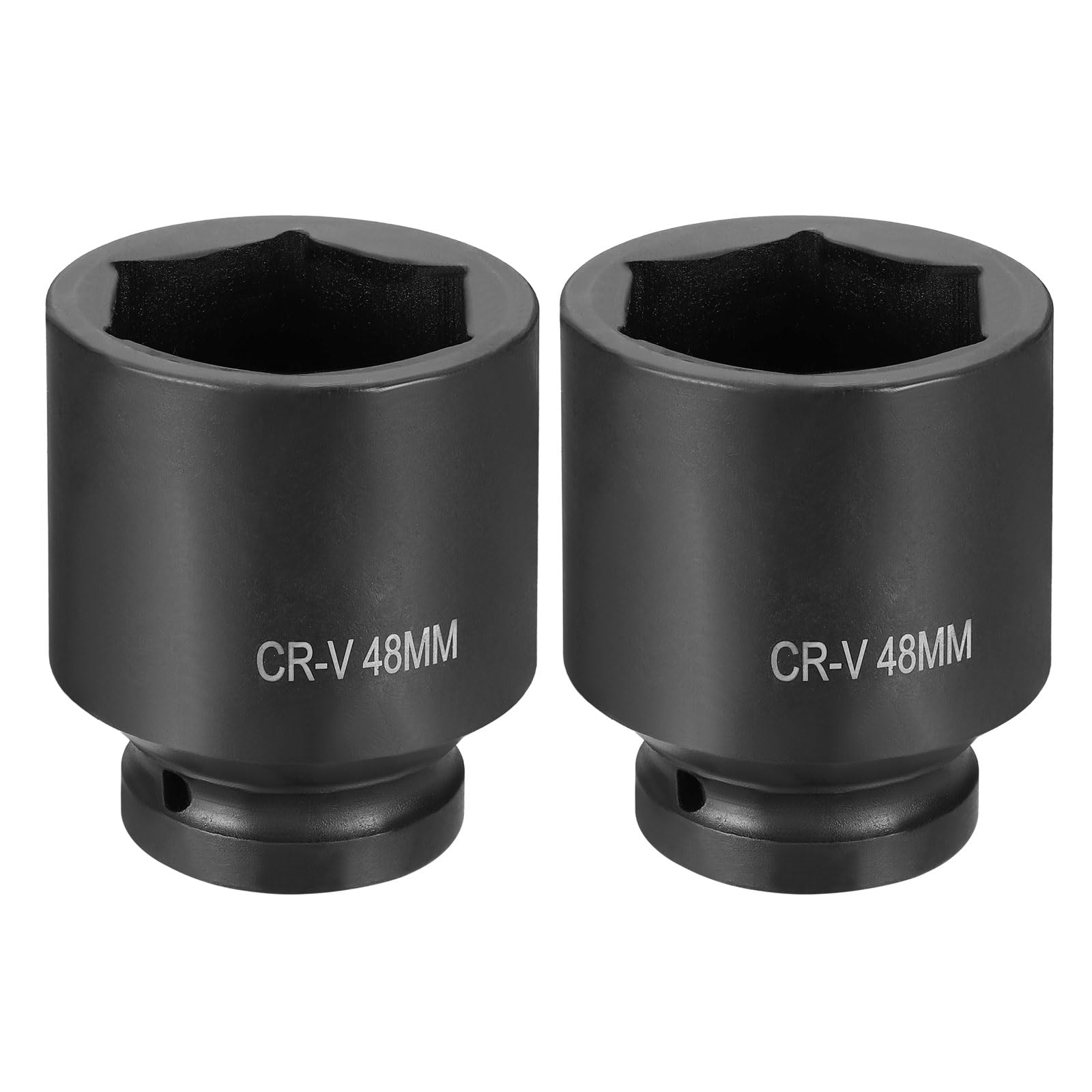 sourcing map 2pcs 6 Point Impact Socket 1" Drive 48mm Metric Socket CR-V Steel Spindle Axle Hex Sockets for Machine Shaft Nuts Bolts Repair, Black