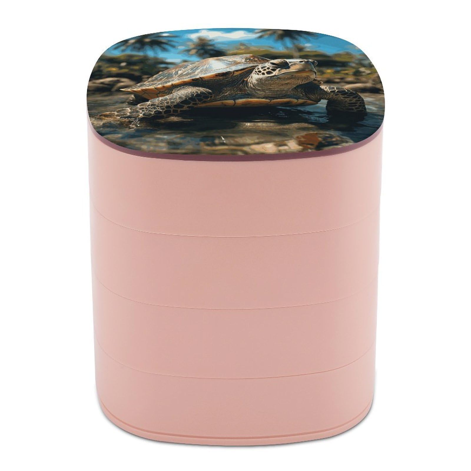 JTREHY Big Turtle And Palm Trees Jewelry Box 4-Layer Covered Rotating Jewelry Storage Box Large Capacity Storage Boxes Portable Jewelry Case for Bracelets Earrings Necklace