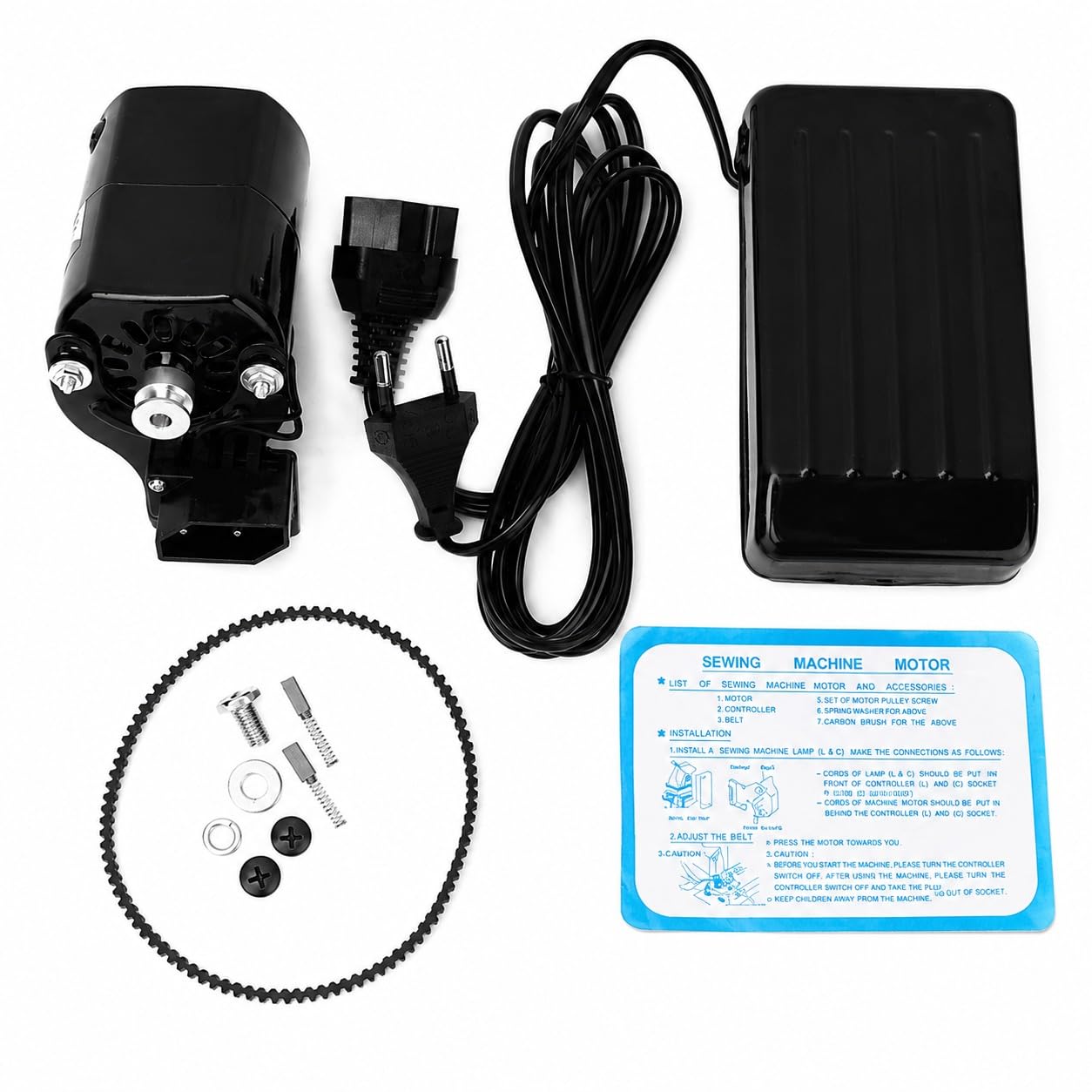 Metal Sewing Machine Motor Kit 600 RPM with Foot Pedal Controller, Low Power Consumption, Cooling Ventilation Fan, Long Power Cord, Safety Plug, Belt & Carbon Brushes-image-48