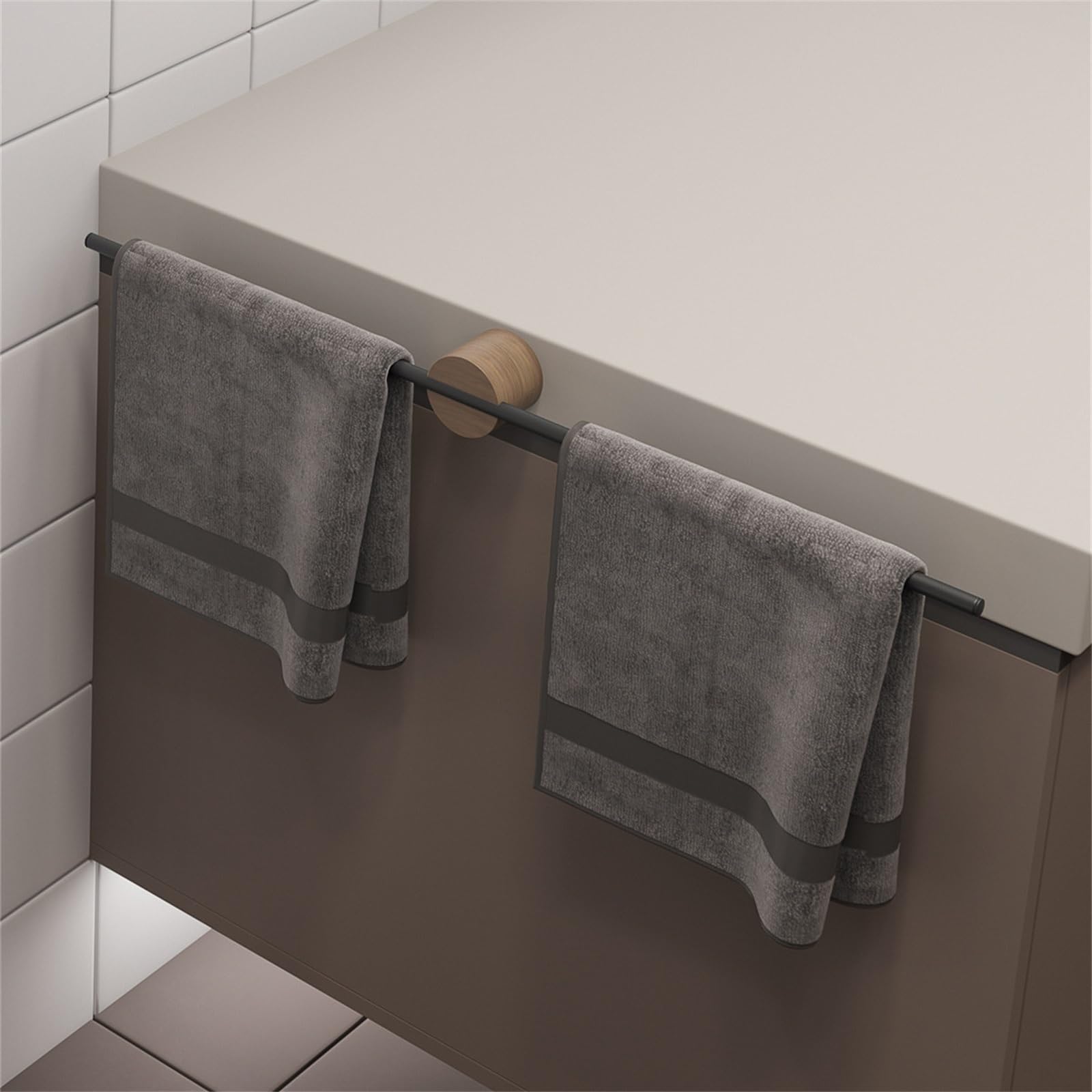 Towel Rail Wall Mounted Bathroom No Punch Shelf Wall Mount Kitchen for Bathroom(Noir,60cm)