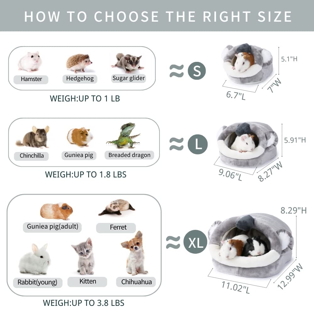 JanYoo Warm Bunny Bed for Rabbits Outdoor Cage Hideout Hut Tent Cave Tunnel Cute House Cotton Washable Winter Gray (XL,Koala) - Image 3
