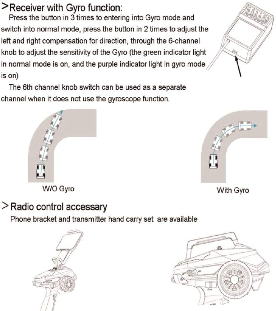 X6 2.4Ghz 6CH RC Transmisor Giroscopio Incorporado X6FG Receiver, Alarma de Baja Potencia y Protecciones Fuera de Control Controlador de Radio para automóvil/Barco/Tanque