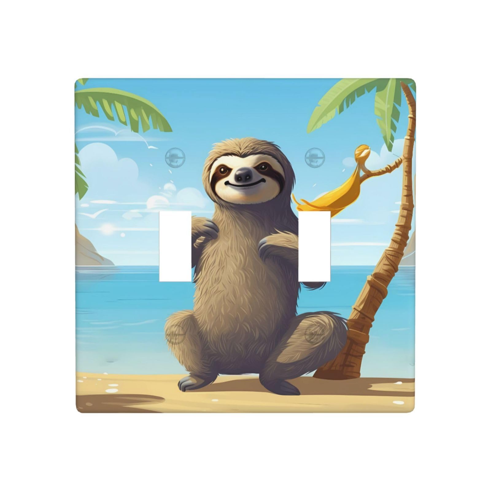 Aceprints Sloth On Beach 2 Gang Double Toggle Wall Plates, Unbreakable Decorative Duplex Light Switch Plate Covers Electrical Switchplate Cover Faceplate For Bathroom Kitchen Decor