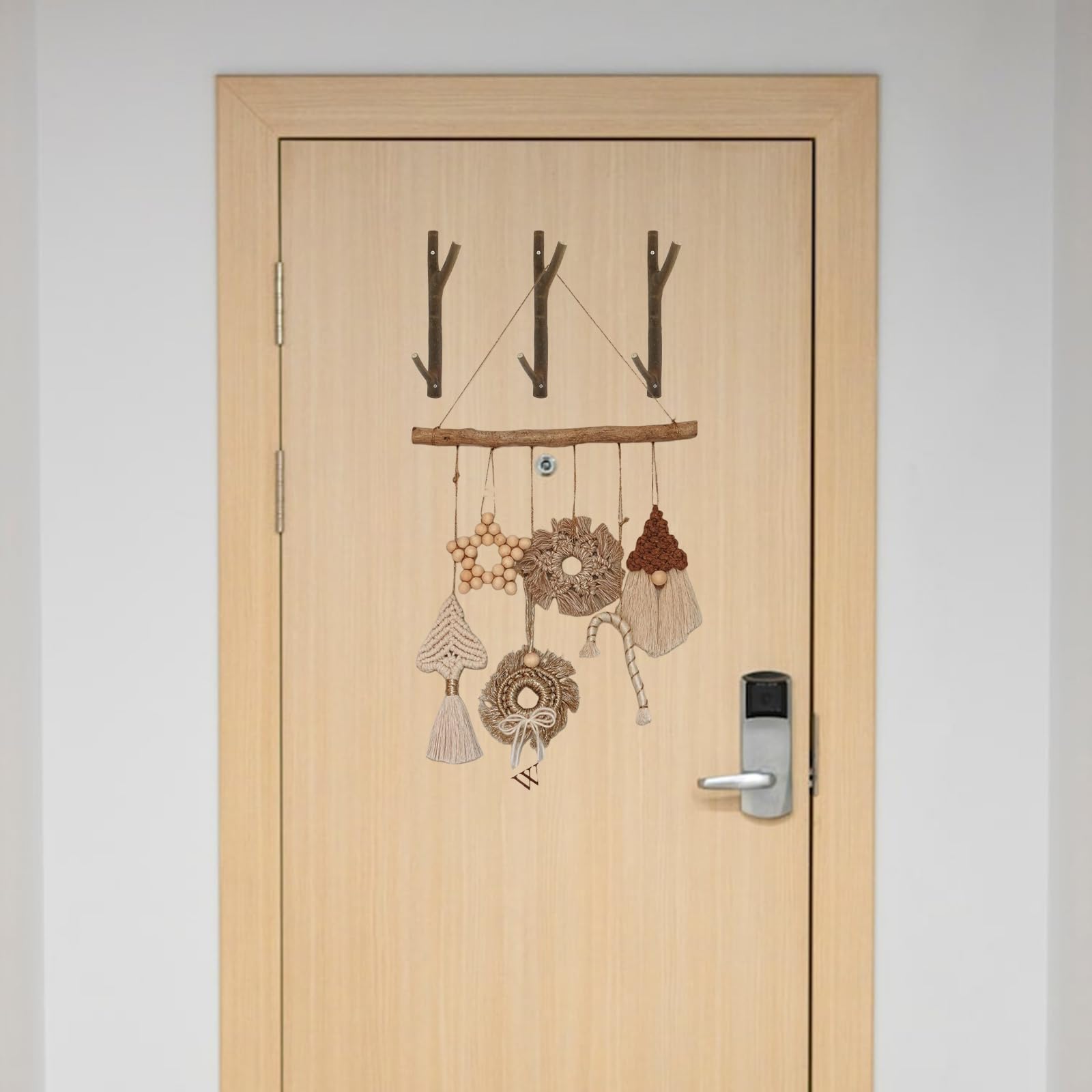 2 ganchos de pared dobles de madera real con ramas de árbol, rústico decorativo de madera con tronco de corteza de 2 cm a 3,5 cm de grosor con tornillo