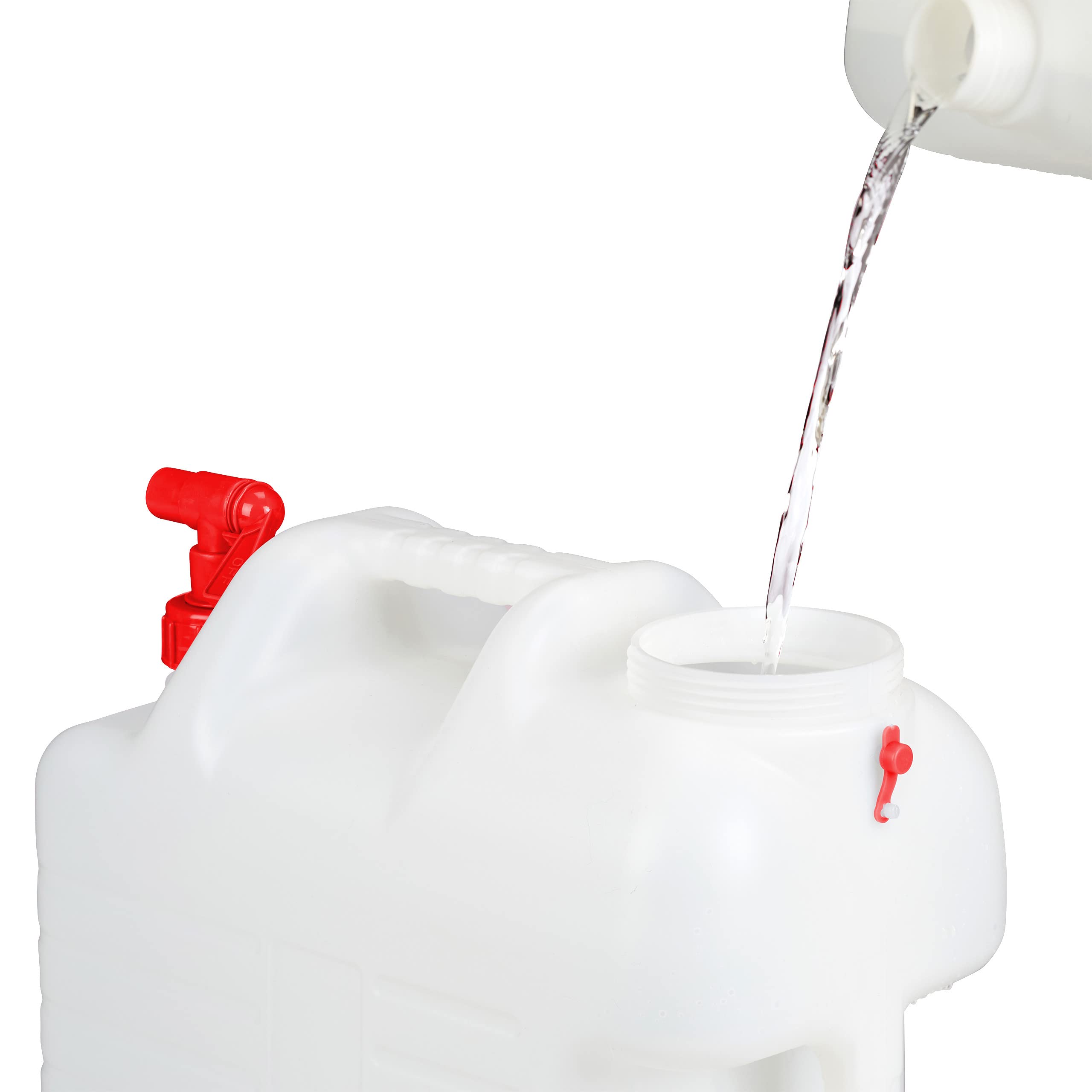 Relaxdays Jerricane d'Eau 25 L avec Robinet, Couvercle à Visser, Bidon de Camping, sans BPA, Blanc-Rouge