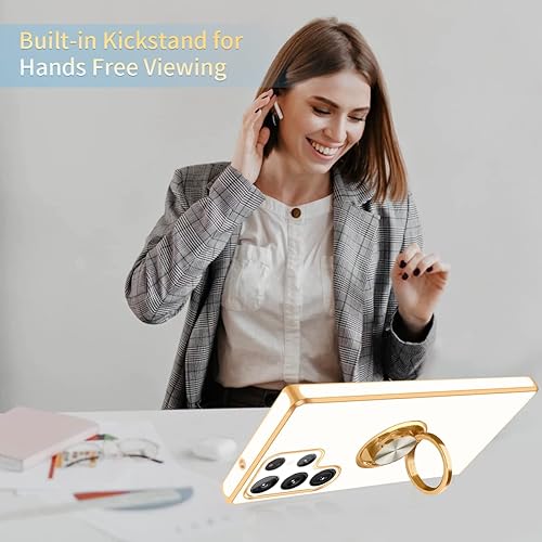 Miniatura 4 de Fingic Funda para Samsung S22 Ultra, soporte de anillo para Galaxy S22 Ultra, soporte de anillo giratorio de 360, soporte magnético chapado en oro
